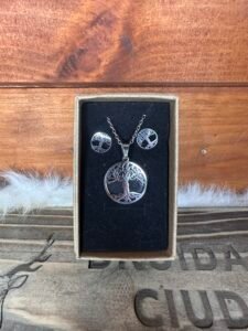 Conjunto de Collar y Pendientes Árbol de la Vida con Shungita